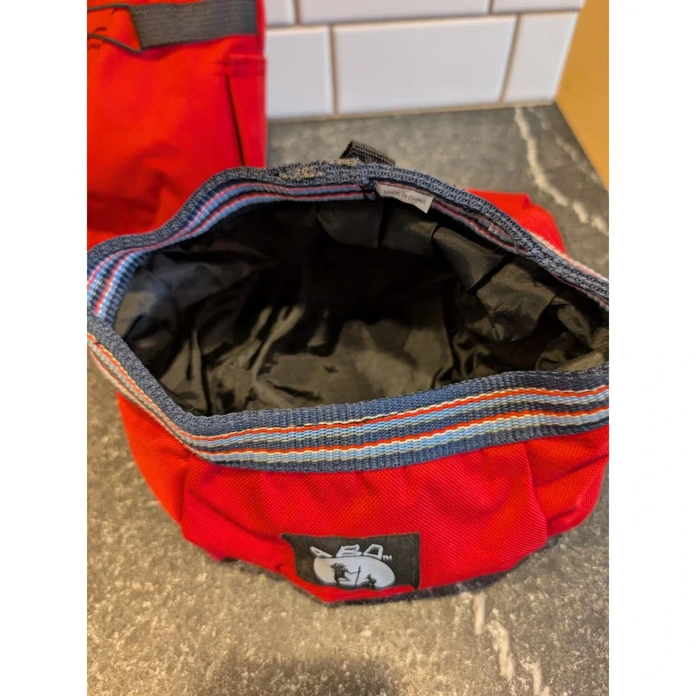 ABO Red Canvas Dog Travel Bag and Collapsible Portable Water Bowl Set Hiking